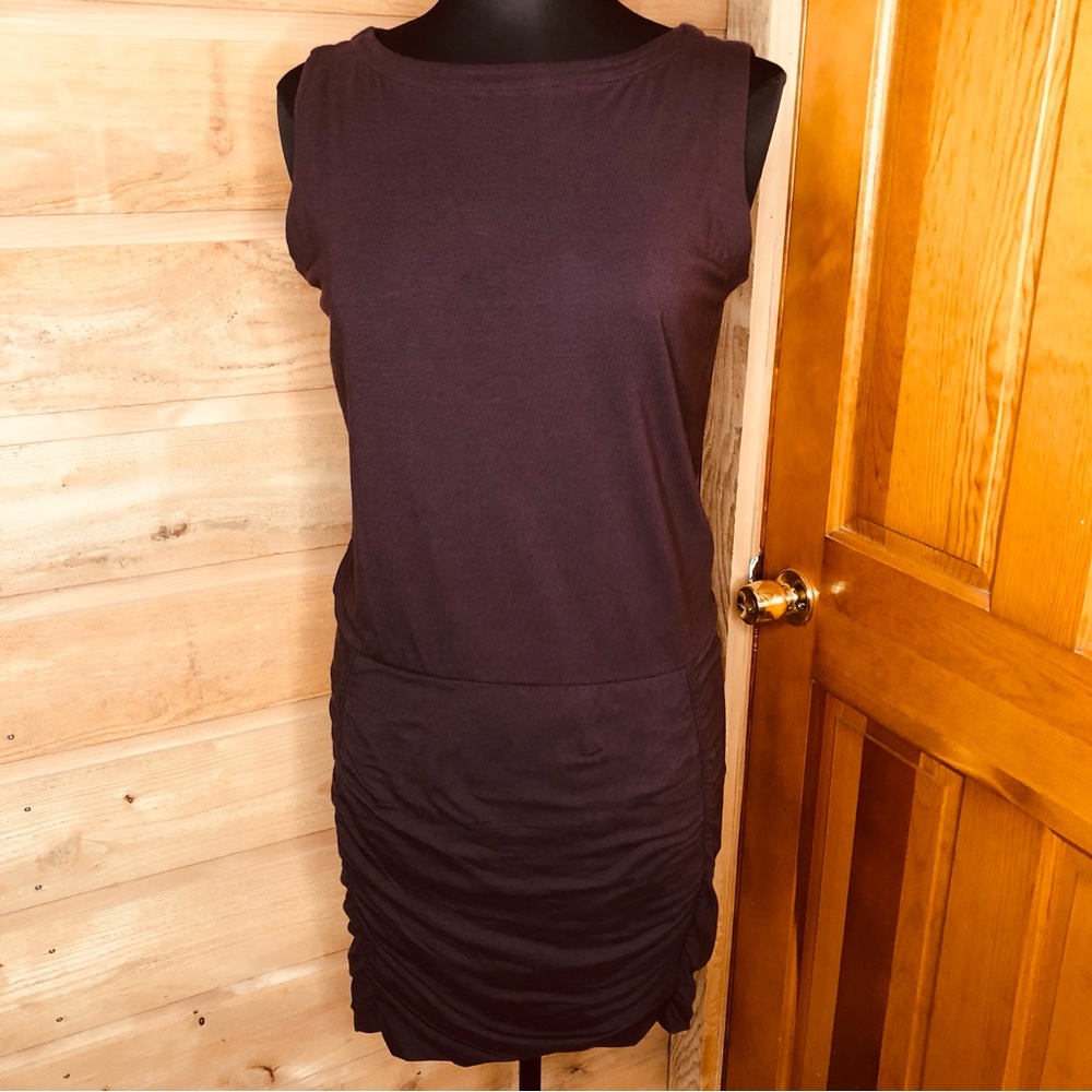 Athleta eggplant tulip ruched sleeveless mini dress size MP Petite